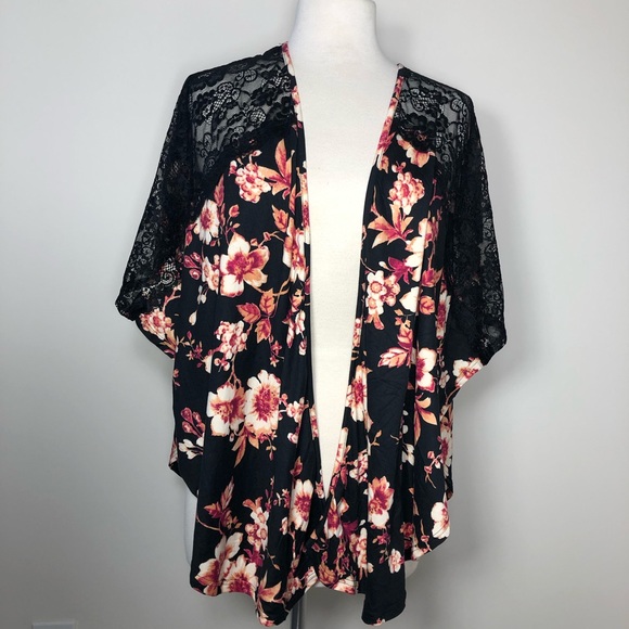 Sweet Rain Other - Sweet Rain NWT Black Floral and Lace Kimono Swimsuit Coverup